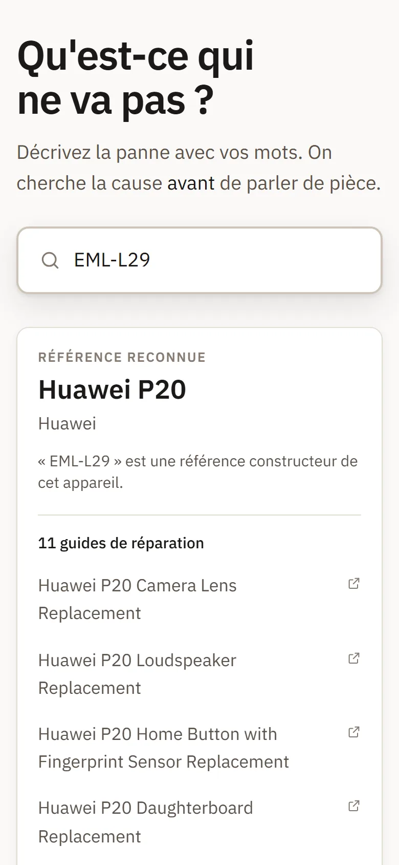 Une reference constructeur reconnue, et les guides de reparation qui y sont rattaches (vue telephone)