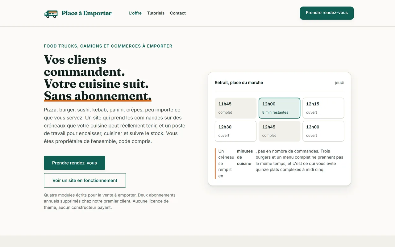 Place à Emporter : un seul poste de travail pour les commandes, l'encaissement, la cuisine et le stock
