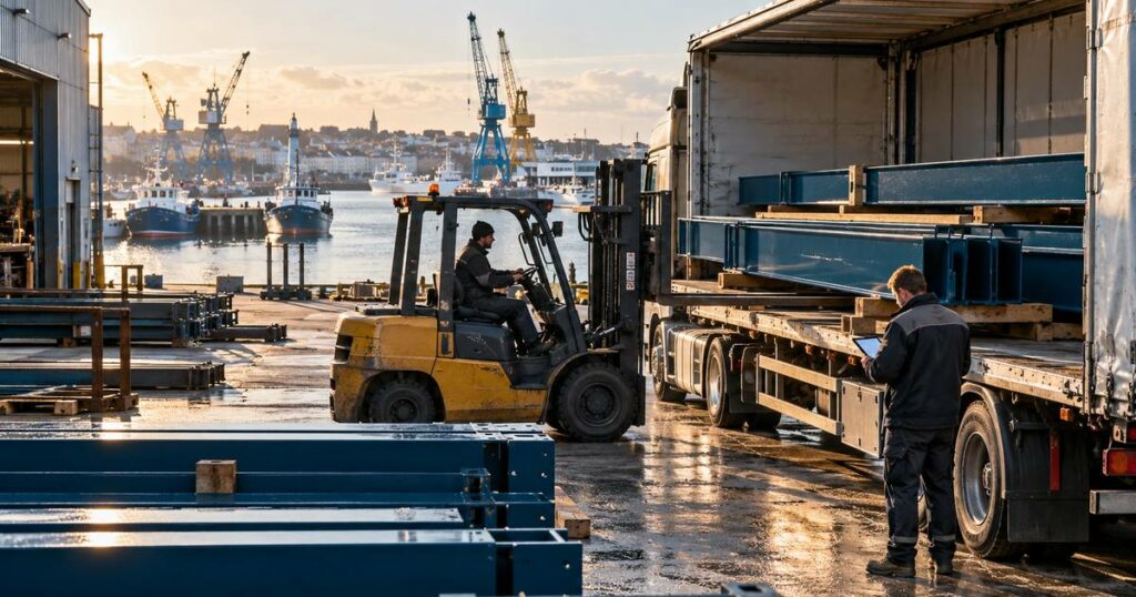 Vendre à des professionnels : un atelier de structures en acier du pays de Lorient charge la commande d'un client professionnel.